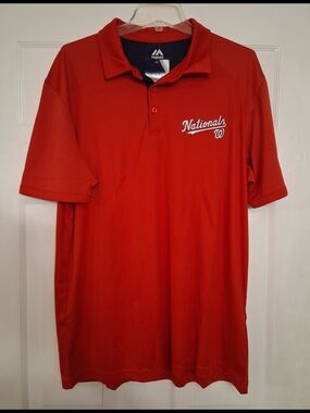 Majestic Men's Nationals Red Polo Shirt- Size XL